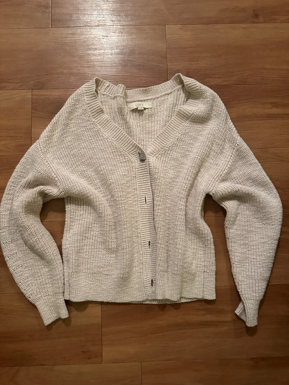 LOFT Cream Knit Button-Up Women's Cardigan